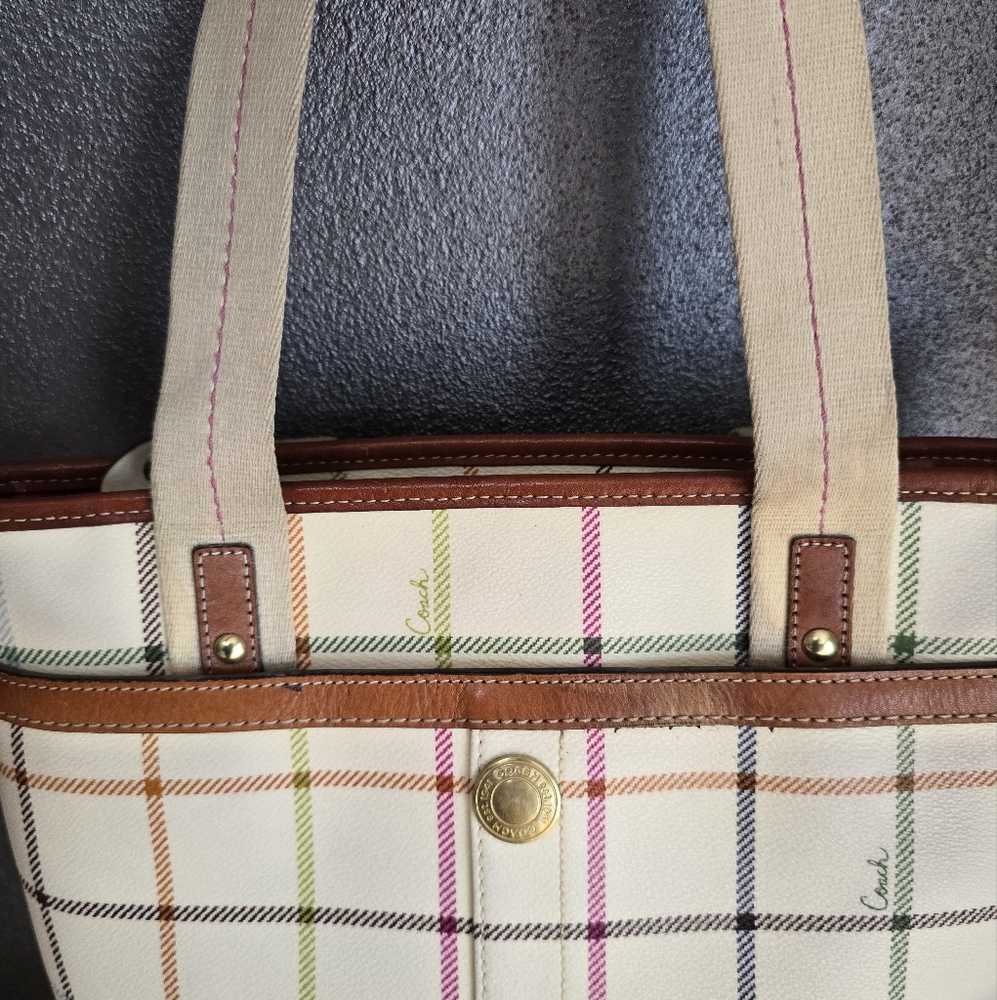 Coach Pink and Cream Plaid Tote - Picture 12 of 15